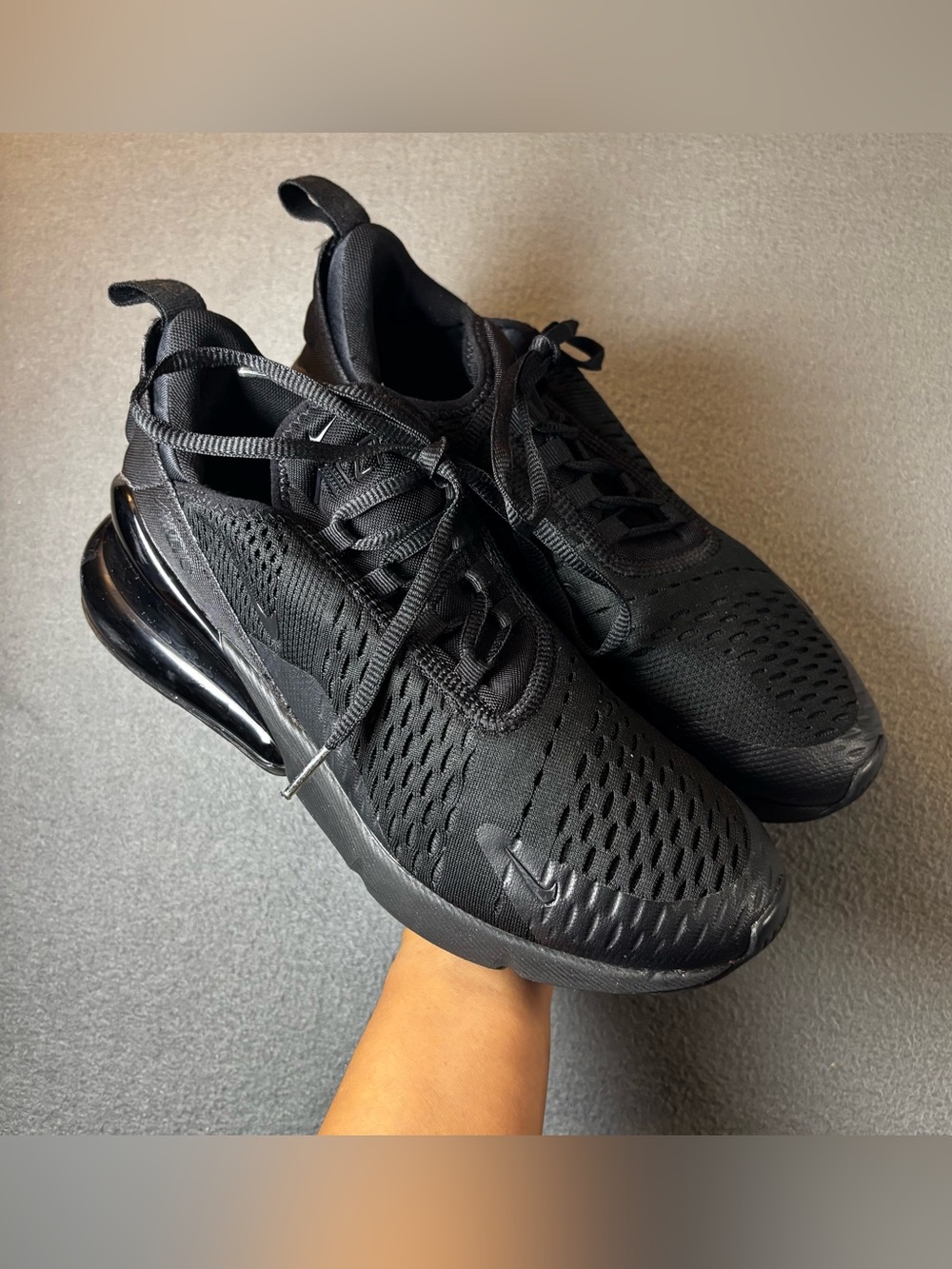 Nike Air Max 270 Shoes Youth Black Triple Black Sneakers size 7Y